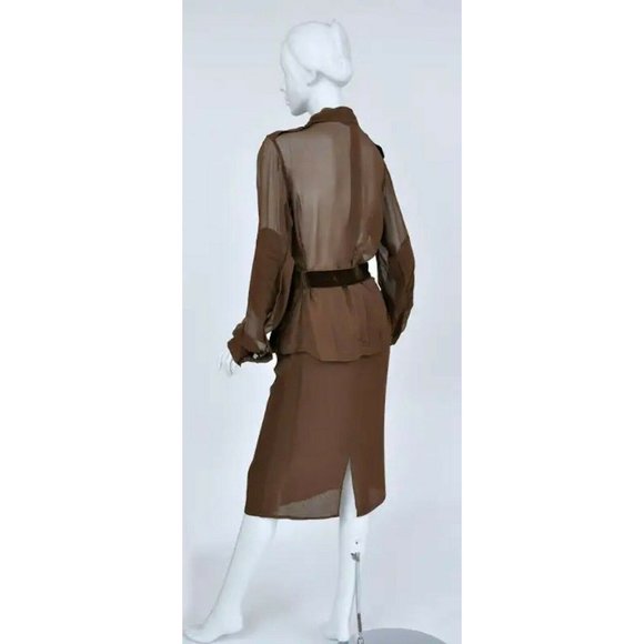 S/S 2002 Vintage Tom Ford for Yves Saint Laurent cognac silk safari suit - Picture 2 of 9